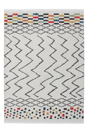 Довговорсовий килим з графічним візерунком Agadir 410 Чорно-білий/Багатоцвіт 160 х 230