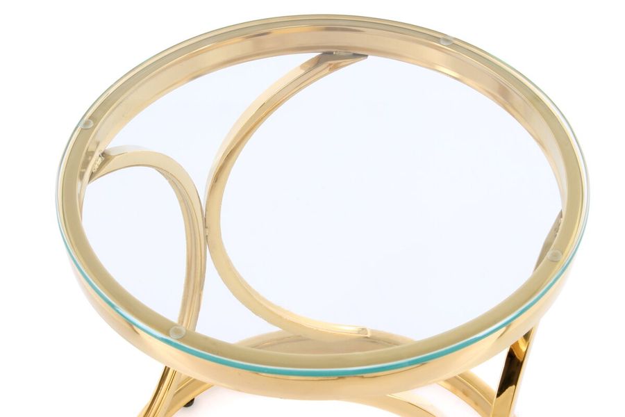 Столик Weyda 125 Круглая стеклянная столешница на металлической опоре Прозрачный / Золотистый Kayoom - в дом или квартиру. Фото, картинка, пример в интерьере