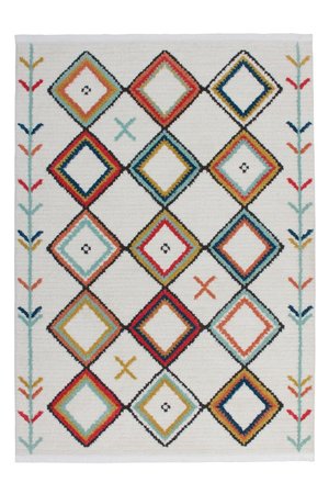 Длинноворсовый ковёр с пёстрым принтом ромбы Agadir 210 Белый / Разноцветный