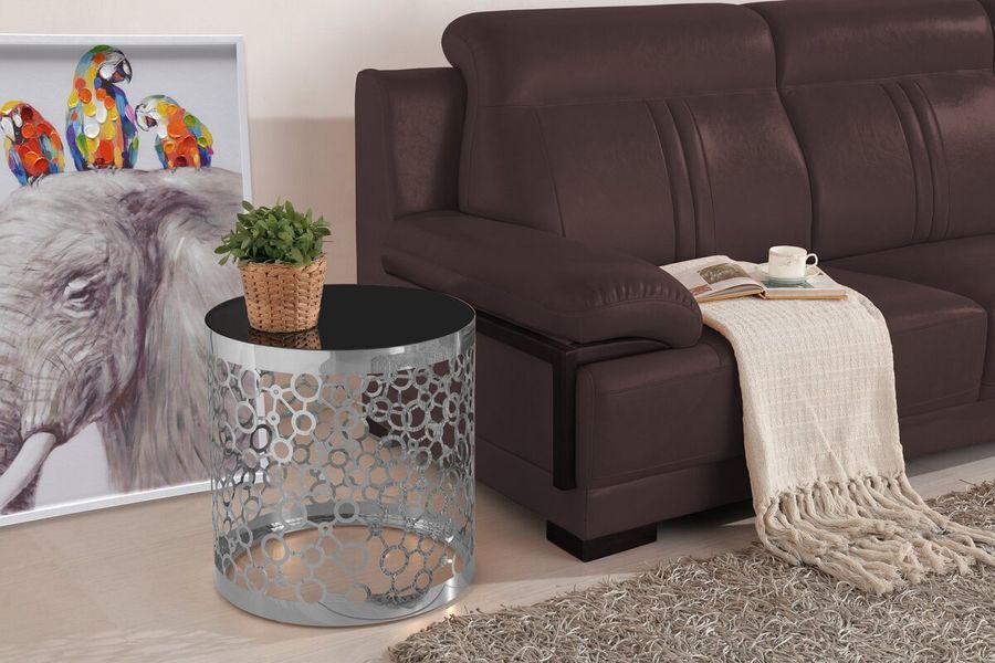 Столик Pabla 210 Стеклянная столешница с ажурной опорой из металла Чёрный/Серебристый Kayoom - в дом или квартиру. Фото, картинка, пример в интерьере