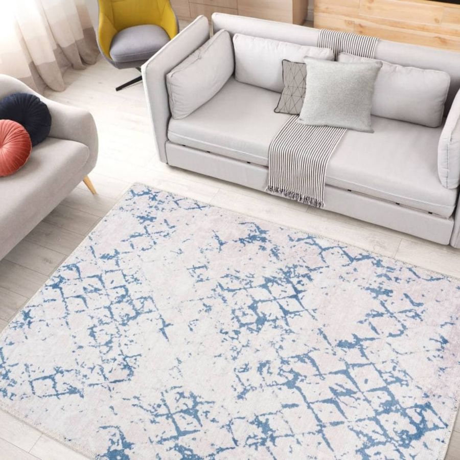 Ретро-килим у вінтажному стилі з принтом Peron 400 Білий/Синій 160 х 230