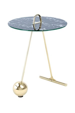 Столик Pendulum 525 Круглая столешница на металлической ножке в виде маятника Чёрный / Золотистый Kayoom - в дом или квартиру. Фото, картинка, пример в интерьере