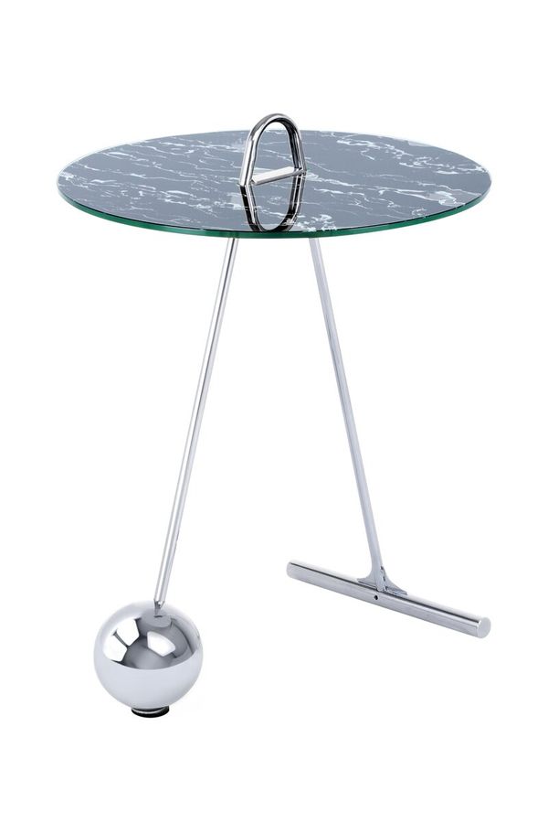 Столик Pendulum 525 Круглая столешница на металлической ножке в виде маятника Чёрный / Серебристый Kayoom - в дом или квартиру. Фото, картинка, пример в интерьере