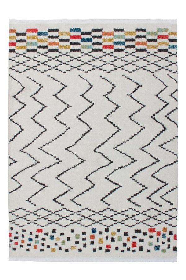 Длинноворсовый ковёр с графическим узором Agadir 410 Чёрно-белый/Многоцвет 80 х 150