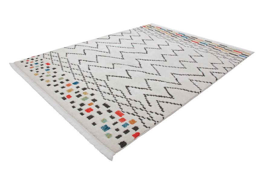 Длинноворсовый ковёр с графическим узором Agadir 410 Чёрно-белый/Многоцвет 80 х 150