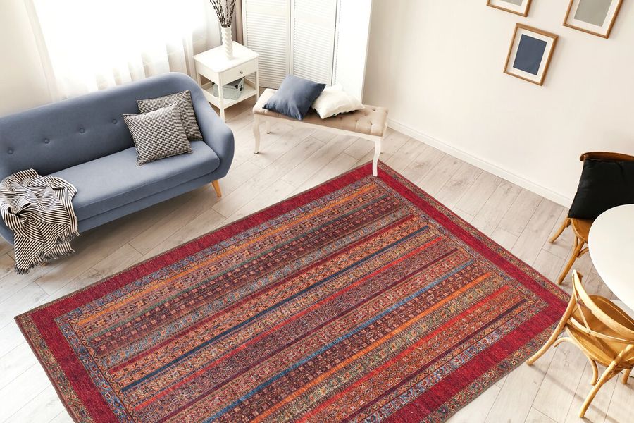 Тонкий килим ворсистий з друкованим візерунком Faye 425 Різнокольоровий/Червоний 110 х 180