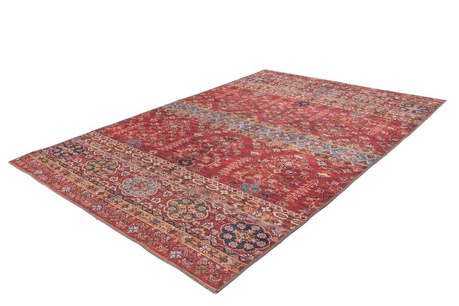 Тонкий килим ворсистий з друкованим візерунком Faye 325 Різнокольоровий/Червоний