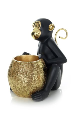 Фигурка сидящей обезьянки Sitting Monkey 110 чёрная с золотом