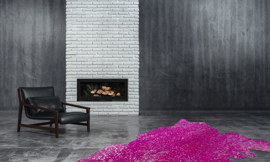 Барвистий килим із натуральної шкіри з металізованими акцентами Glam 410 Фіолетовий/Срібло