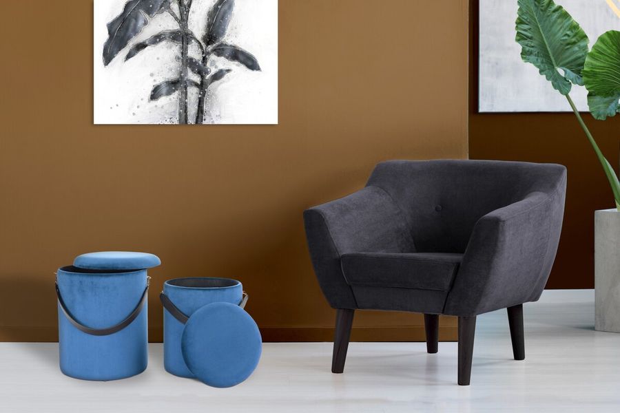 Набор из двух пуфов Kayoom Arabella 125 Синий/Черный  Kayoom - в дом или квартиру. Фото, картинка, пример в интерьере