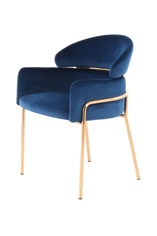 Стул-кресло бархатное Corey 125 синий с металлическими ножками цвета золота