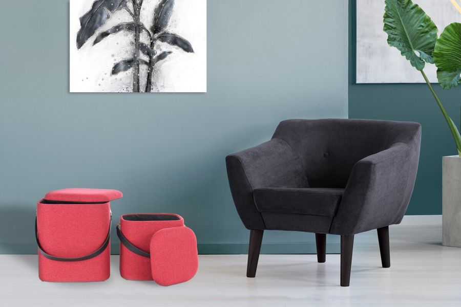 Набор из двух пуфов Kayoom Arabella 225 Красный/Черный Kayoom - в дом или квартиру. Фото, картинка, пример в интерьере